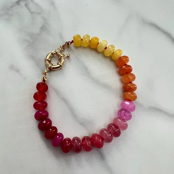 Juicy Ombre Jade Bead Bracelet Gold Filled Clasp - Picture 4 of 7